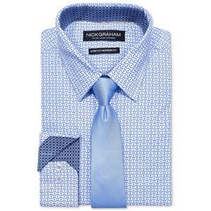 Nick Graham Mens Performance Stretch Geo Print Tie Set Button Down Dress Shir...
